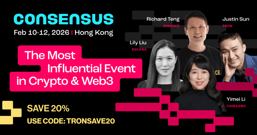 Consensus Hong Kong 2026 banner with TronSave as a Community Partner