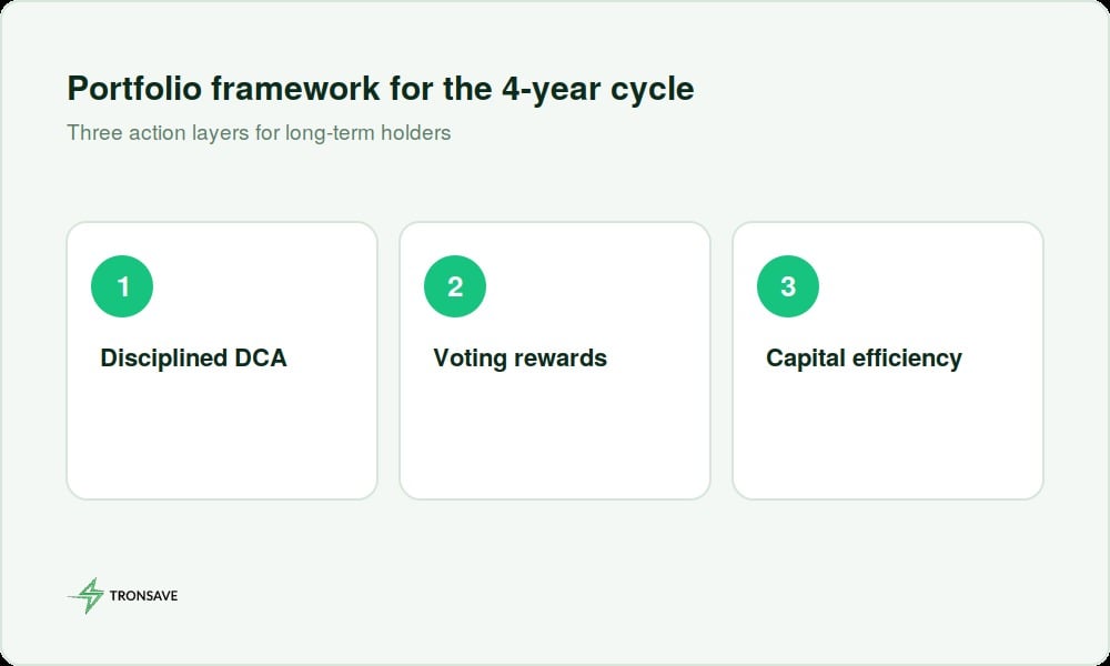 Three-layer portfolio framework for the 4-year TRX holding cycle